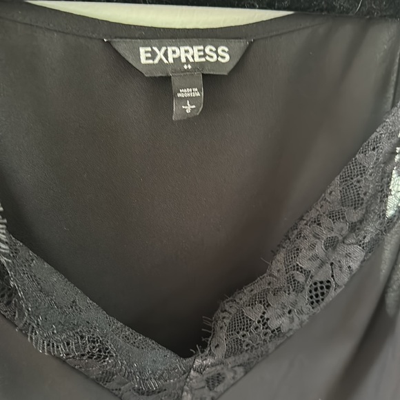 Black Express sheer tank top with lace trim on the front. - Picture 2 of 3